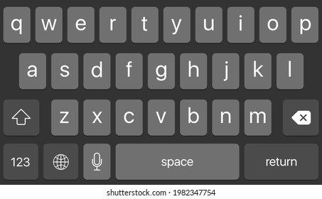 Dark Keyboard for Smartphone. Isolated Keypad With English Qwerty Alphabet . Vector illustration