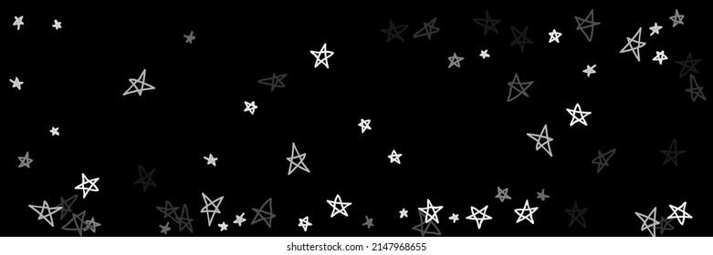 Dark Kids Retro White Childish Night Handdrawn Stars. Chaotic Art Naive Gray Chaotic White Naive Handdrawn Picture. Gray Black Monochrome Grey Simple Bright Stars Sky Stars Background.