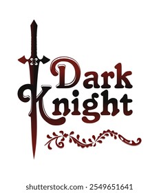 Dark Knight - black red logo isolated on white background, lettering. Vector illustration