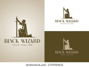 Logotipo do assistente do Cavaleiro das Trevas com Ilustração do Vetor da Espada