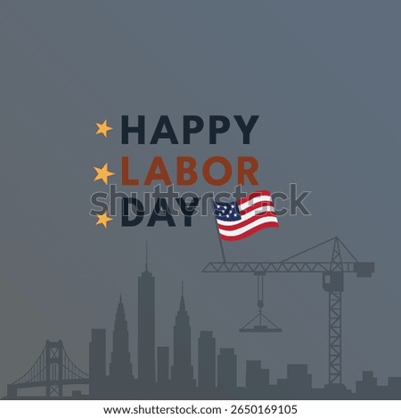 Dark Labor Day Art with Crane and Bridge City Silhouette
