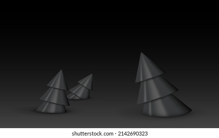 Dark landscape with fallen forest. Black fallen fir trees. Gloomy Halloween background