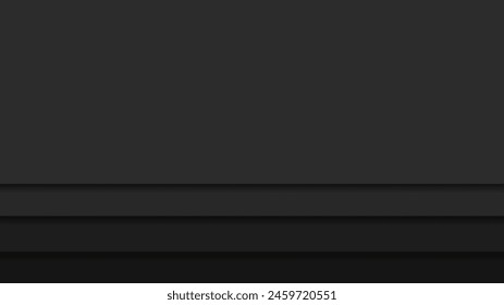 Fondo de capas oscuras. Marco 3D de páginas negras con espacio de copia. Capas de recorte en gris oscuro. Marco cuadrado. Fondo de embalaje de lujo.