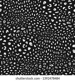 Dark leopard print pattern. Black and white vector seamless background. Animal skin texture of jaguar, leopard, cheetah, panther. Monochrome pattern with small spots. Repeat design for textile, fabric