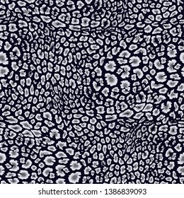 Dark leopard print. Vector seamless pattern with small spots. Animal skin background. Wildlife theme texture, fur of jaguar, leopard, cheetah, panther, cat. Black, grey and white color. Repeat design