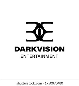 Dark letter DE monogram logo with eye and vision element in isolated dark background