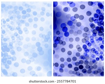 Dark and Light Blue Bokeh Spots on a White Background. Irregular Blue Glittering Dots. Vector Illustration with Chaotic Blurred Spots In Different Shades of Blue.  Abstract Dotted Background. RGB.