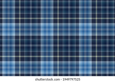 dunkelblauer Schinken mit Schachbrettmuster, nahtlose Stoffstruktur mit weißen Fäden für Plaid, Tischdecken, Hemden, Tartan, Kleidung, Kleider, Bettwäsche, Decken