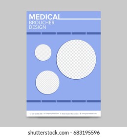 dark and light blue with circles and boxes medical flyer layout template, brochure background, leaflet with cover, vector design in a4 size for business