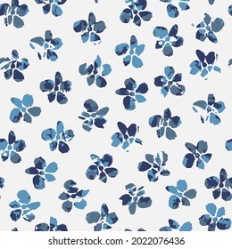 Dark and light blue flowers, floral seamless vector pattern. Simple flower pattern on light background.