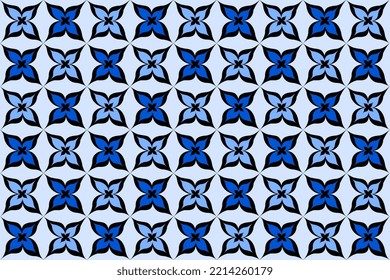 Dark and light blue flowers on a bright blue background