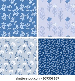 Dark and light blue seamless patterns
