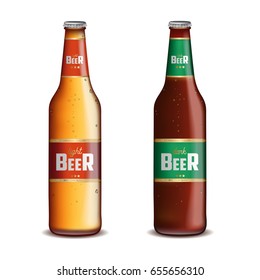 Dark and light bottle realistic beer. vector illustration