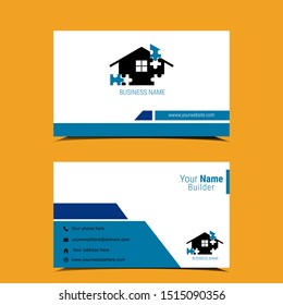 Dark and light business card template with red symbol of house, apartment, building material and construction illustration.