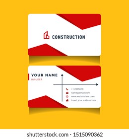 Dark and light business card template with red symbol of house, apartment, building material and construction illustration.