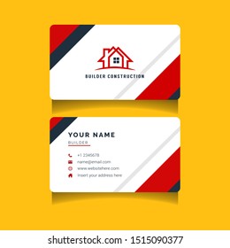 Dark and light business card template with red symbol of house, apartment, building material and construction illustration.