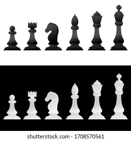 Dark and light chess figures isolated on white background vector stock illustration. Graphic pieces, objects in simple design. Elements of chessboard.