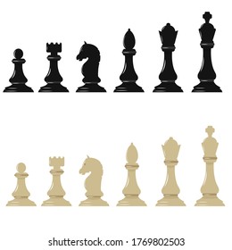 Dark and light chess figures isolated on white background vector stock illustration. Graphic pieces, objects in simple design. Elements of chessboard.