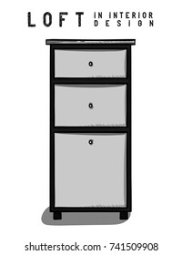 Dark and light gray nightstand. Loft in interior design eps 10 illustration