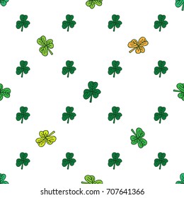 Dark and light green clover pattern on white. St. Patrick day.