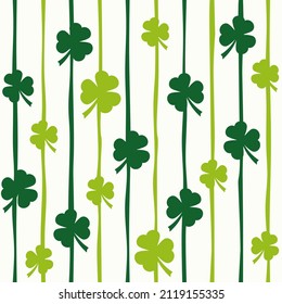 dark and light green clovers, st. patrick's day or spring wide vector seamless pattern