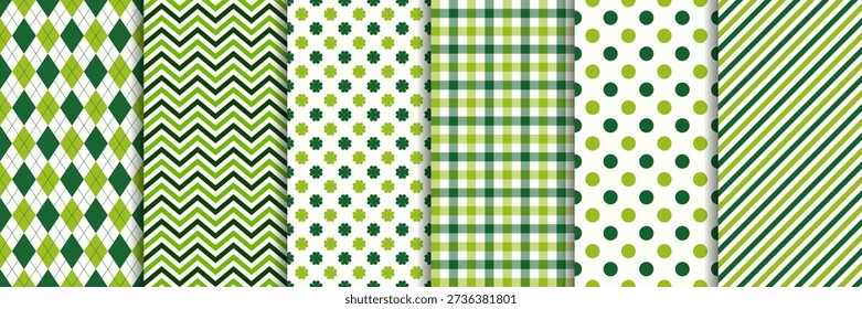 dark and light green seamless pattern collection, st.patrick's day geometric background set, easter spring holiday wallpaper
