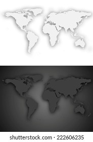 Diseño de mapas del mundo gris claro y oscuro. Fondo del vector