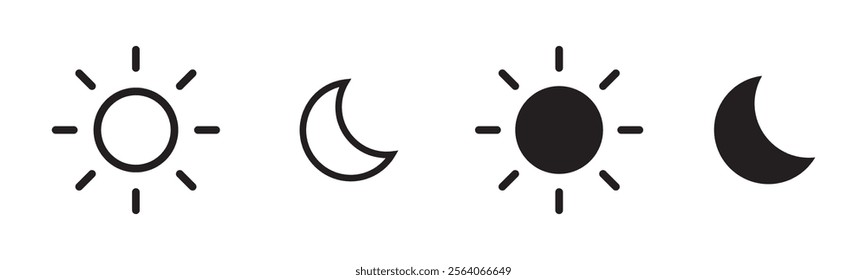  dark and light mode icon. shining sun and crescent noon. screen brightness icon. Sun moon vector icon set. day and night sign. vector illustration on transparent background