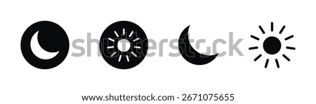 dark and light mode icon vector. day, night, sun and moon signs and symbols for app, user interface, and website.