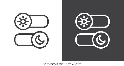 Dark and light mode icons. Day and night mode switch vector line icons isolated on black and white background. 