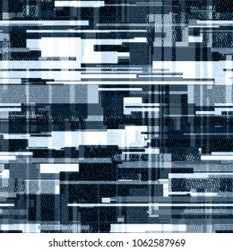 Dark and light seamless pattern. Offset rectangles with wavy dotter texture. Ink color. No gradient. Abstract vector background for web page, banners backdrop, fabric, home decor, wrapping
