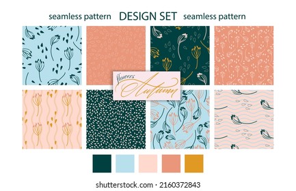 Dark and light seamless texture with autumn fliwers. Abstract vector background for web page, banners backdrop, fabric, home decor, wrapping, boho design