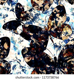 Dark and light seamless texture with butterflies. Abstract vector background for web page, banners backdrop, fabric, home decor, wrapping, boho design
