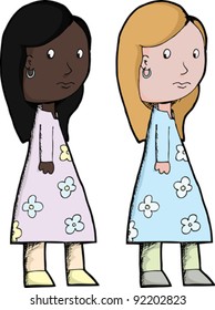 Dark and light skinned versions of a suspicious woman