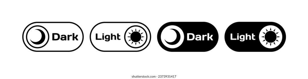 Dark and Light slider. Silhouette, black, dark and light button, dark and light mode. Vector icons