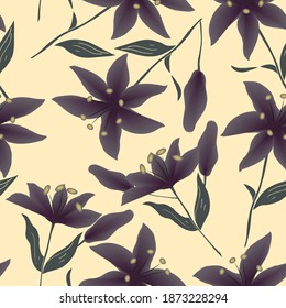 Dark Lilies. Vector seamless pattern.