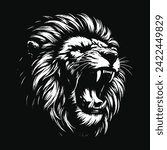 Dark Lion Beast King Animal Fangs Art Tattoo Grunge Vintage Style illustration