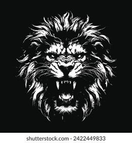 Dark Lion Beast King Animal Fangs Art Tattoo Grunge Vintage Style illustration