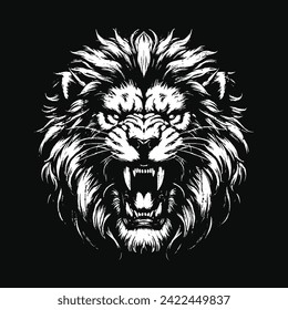 Dark Lion Beast King Animal Fangs Art Tattoo Grunge Vintage Style illustration