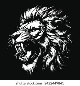 Dark Lion Beast King Animal Fangs Art Tattoo Grunge Vintage Style illustration