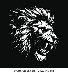 Dark Lion Beast King Animal Fangs Art Tattoo Grunge Vintage Style illustration