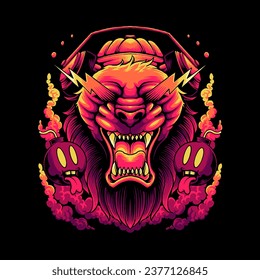 dark lion colorful vector illustration