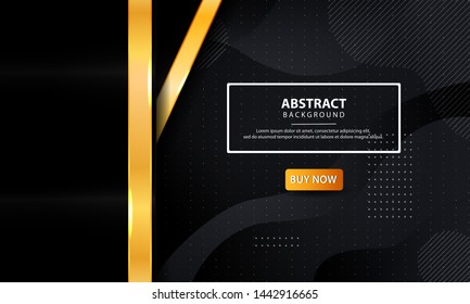 Dark liquid abstract background. Dynamic textured background design. Modern luxury shape with golden line and dots.