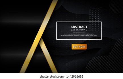 Dark liquid abstract background. Dynamic textured background design. Modern luxury shape with golden line and dots.