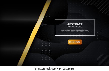 Dark liquid abstract background. Dynamic textured background design. Modern luxury shape with golden line and dots.