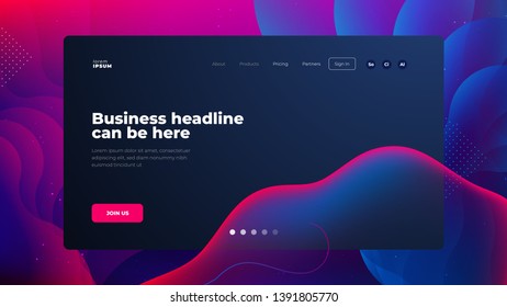 Dark Liquid color background design for Landing page site. Fluid gradient shapes composition. Futuristic design posters. Eps10 vector.
