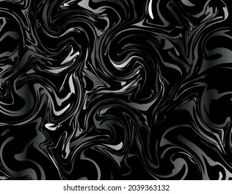 Dark liquid marble background. Black background with white splashes. Mixed oil paints. Art, 3D. Zebra background. Art fluid