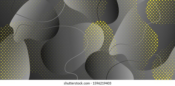 Dark Liquid Poster. Hipster Digital Background. Abstract Vector Layout. Gray Flow Cover. Fashion Liquid Concept. Black Geometric Illustration. Creative Flow Shape. Gradient Liquid Design.