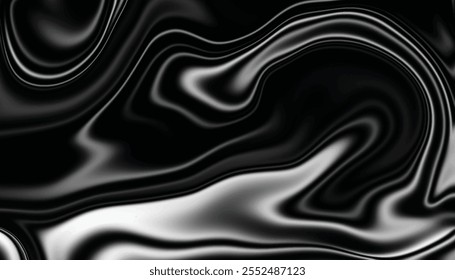 Dark liquid wave metal background. Metallic liquid surface. Silver liquify background. Black and white liquid background texture