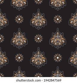 Dark lotus seamless pattern. Black and white. Good for menus, postcards, books, murals and fabrics. Vector illustration.